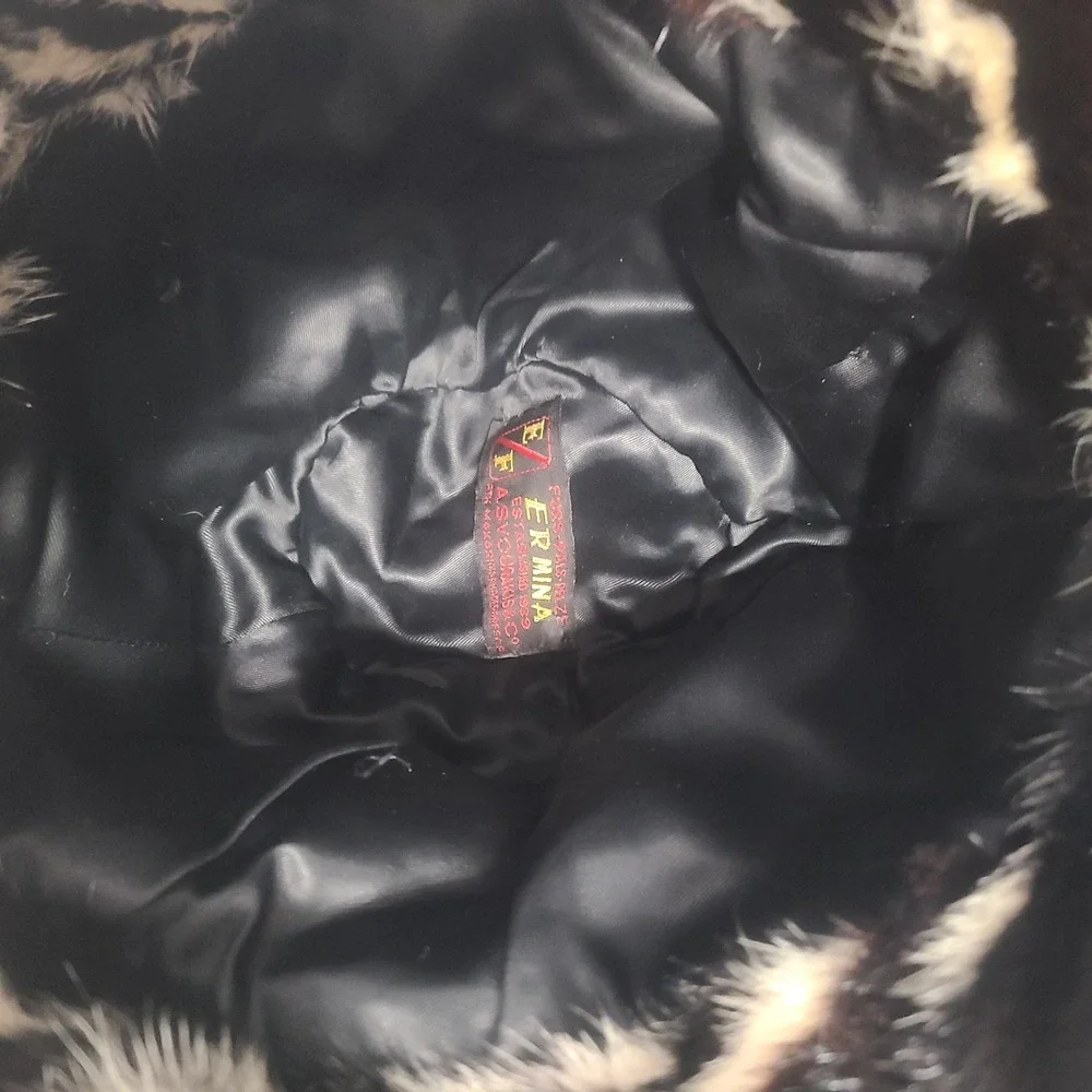 Vtg Ermina Graphic Fur Hat Retro Winter Trend High Fashion Statement Piece